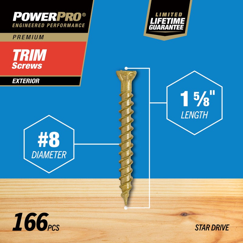 Power Pro 48630 Trim Screws, #8 x 1-5/8", All Purpose Wood, Deck, Composite, and Exterior Trim Screws, Rust Resistant, Bronze, 1lb Box, 208 pcs - Image 3