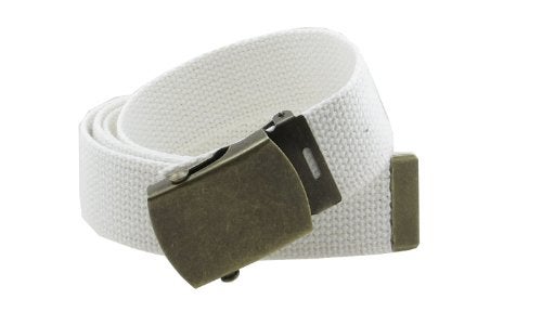 BC Belts Canvas Web Belt Military Style with Antique Brass Buckle and Tip 50" Long (White) - Image 1