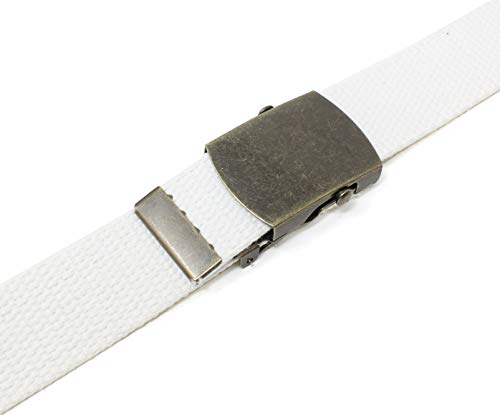 BC Belts Canvas Web Belt Military Style with Antique Brass Buckle and Tip 50" Long (White) - Image 3