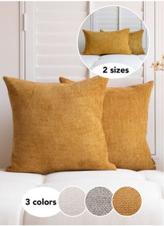 a moment Mustard Yellow Chenille Cushion Cover Throw Pillow Covers Pack of 2 Modern Decorative Throw Pillow Covers Farmhouse Cross Throw Pillow Covers  - Image 1
