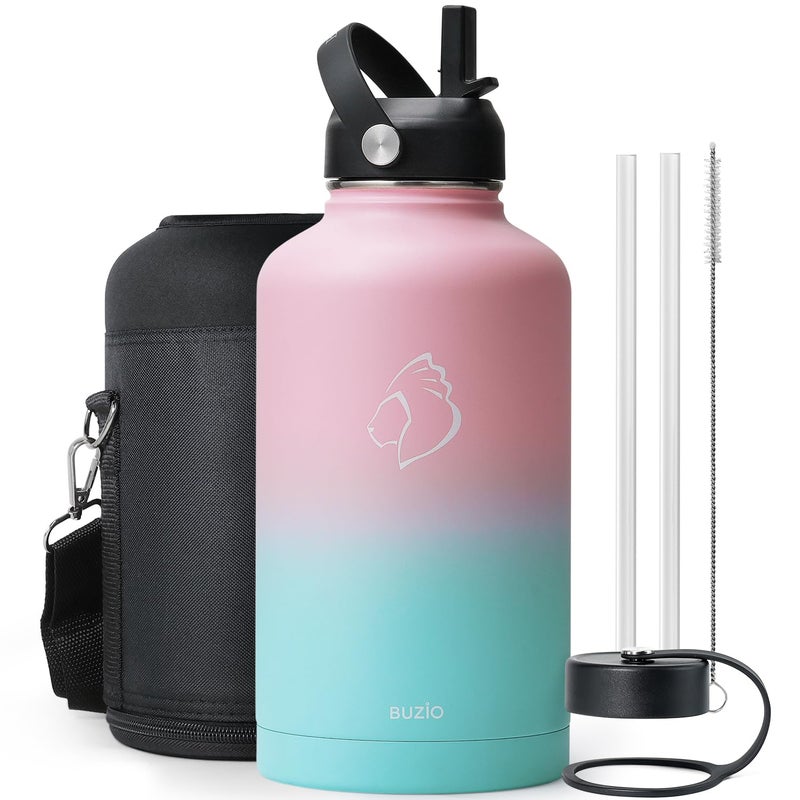 BUZIO Vacuum Insulated Stainless Steel Water Bottle 64oz (Cold for 48 Hrs/Hot for 24 Hrs) BPA Free Double Wall Travel Mug/Flask for Outdoor Sports Hiking, Cycling, Cam,Camping, Running, Bubble Gum - Image 1