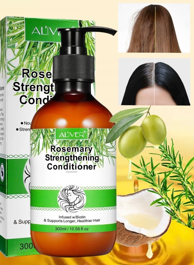 ALIVER 300ml Rosemary Strengthening Conditioner Biotin Infused Conditioner Nourishes Moisturizes Strengthens Healthy Scalp Promote Hair Growth Hair Conditioner with Coconut and Olive Rosemary Conditioner - Image 1
