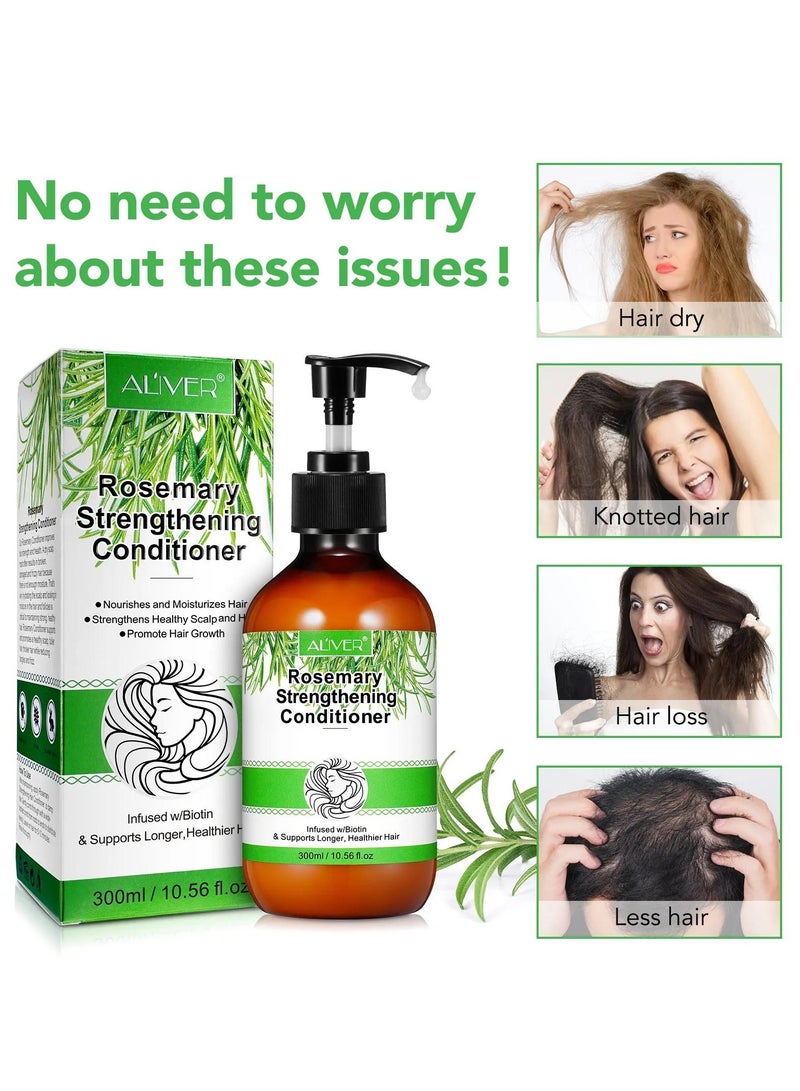 ALIVER 300ml Rosemary Strengthening Conditioner Biotin Infused Conditioner Nourishes Moisturizes Strengthens Healthy Scalp Promote Hair Growth Hair Conditioner with Coconut and Olive Rosemary Conditioner - Image 2