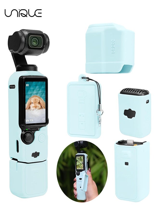 Unique Suitable for DJI OSMO Pocket 3 Case - Silicone Protective Case Cover - Lens Cover Compatible with DJI OSMO Pocket 3 - Screen Protector Grip Cover Accessories - Shockproof, Anti-Slip, Dustproof - Blue - Image 1