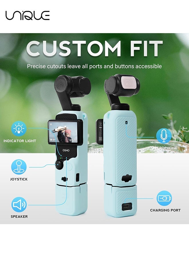Unique Suitable for DJI OSMO Pocket 3 Case - Silicone Protective Case Cover - Lens Cover Compatible with DJI OSMO Pocket 3 - Screen Protector Grip Cover Accessories - Shockproof, Anti-Slip, Dustproof - Blue - Image 4
