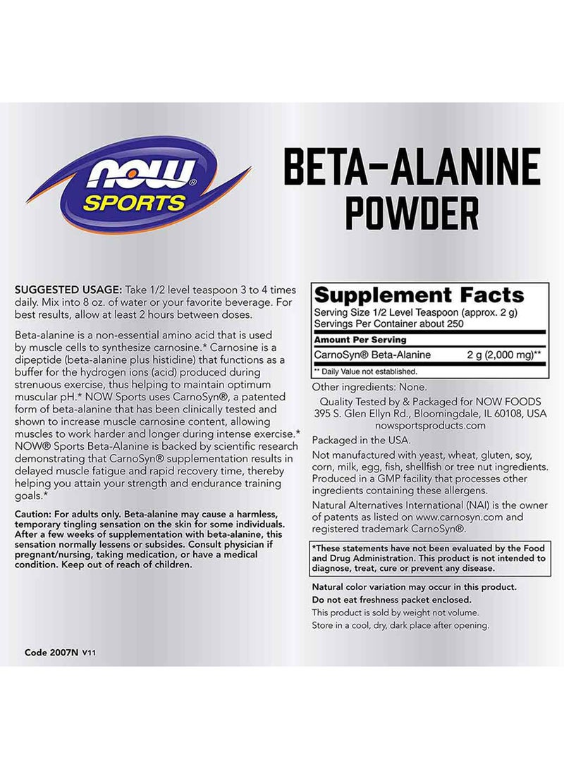 now Beta Alanine 100% Pure Powder 500 g - Image 2