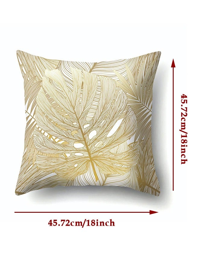 4PCS كيس وسادة الرمي الزخرفي غطاء كوش أوراق ختم الذهب 18 × 18 بوصة 45 × 45 سم لسيارة غرفة نوم الأريكة  - Image 2
