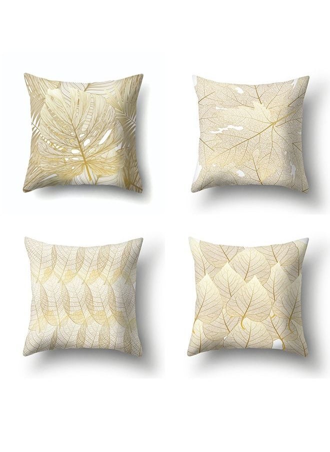 Generic - 4PCS Decorative Throw Pillow Case Cushion Cover Gold Stamping Leaves 18 x 18 inches 45 x 45 cm for Couch Bedroom Car - Image 1