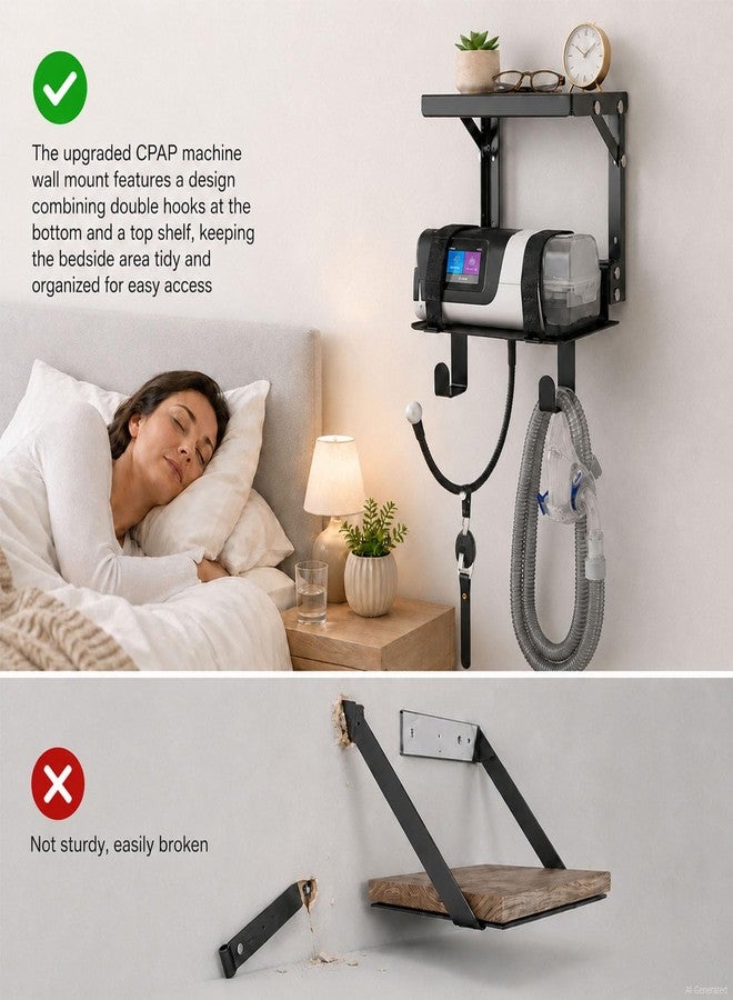 Vornalex Upgraded CPAP Shelf Wall Mount, 2-Tier Organizer for ResMed AirSense 10 & 11 | with Tube Cleaning Brush Adjustable Angle Cpap Hose Hanger & Mask Hook, Avoids Hose Tangle, Cpap Stand Bedside - Image 4
