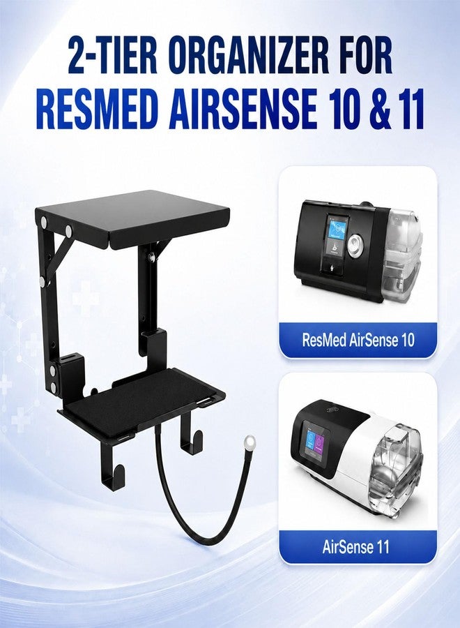 Vornalex Upgraded CPAP Shelf Wall Mount, 2-Tier Organizer for ResMed AirSense 10 & 11 | with Tube Cleaning Brush Adjustable Angle Cpap Hose Hanger & Mask Hook, Avoids Hose Tangle, Cpap Stand Bedside - Image 2
