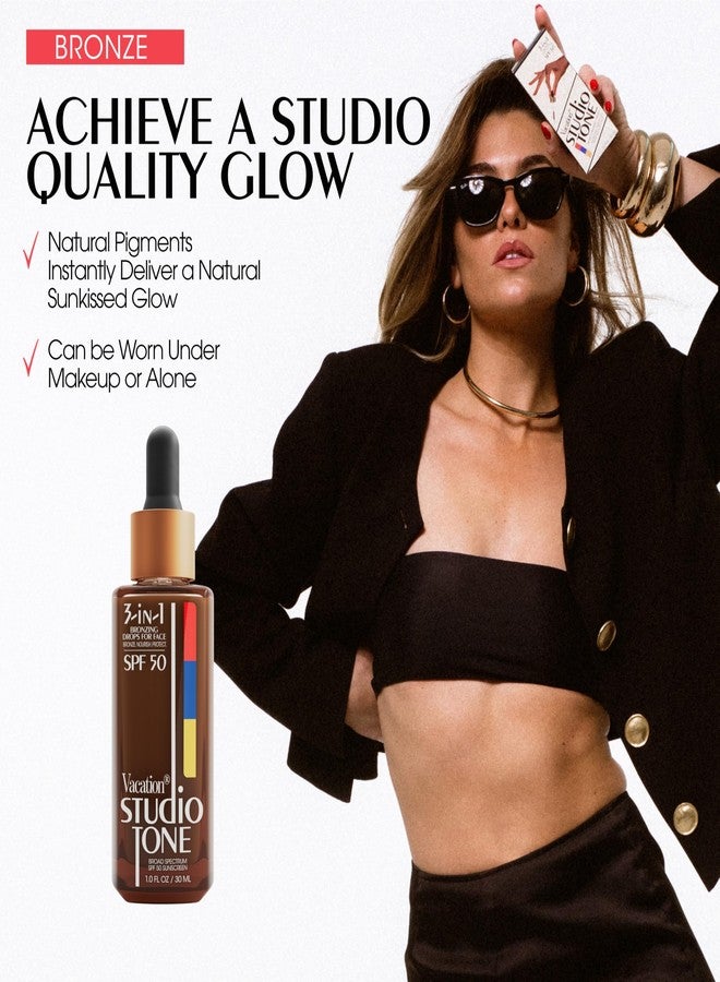 Vacation Studio Tone SPF 50 Sunscreen Bronzing Drops For Face, Sunkissed Skin Bronzer, Makeup-Friendly Tan Drops, Non-Comedogenic, Broad Spectrum Sun Block, Vegan & Cruelty-Free, 1 Fl. Oz. - Image 3