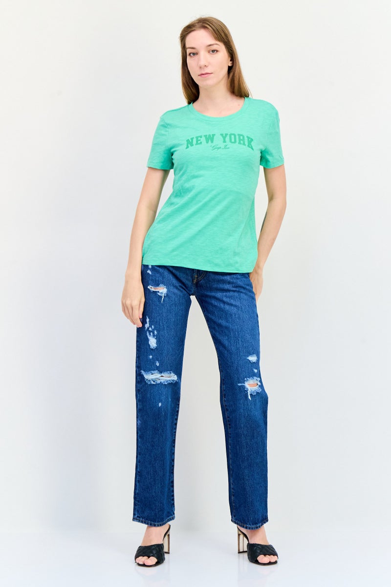 GAP Women Crew Neck Short Sleeve Brand Logo T-Shirt, Light Green - Image 2