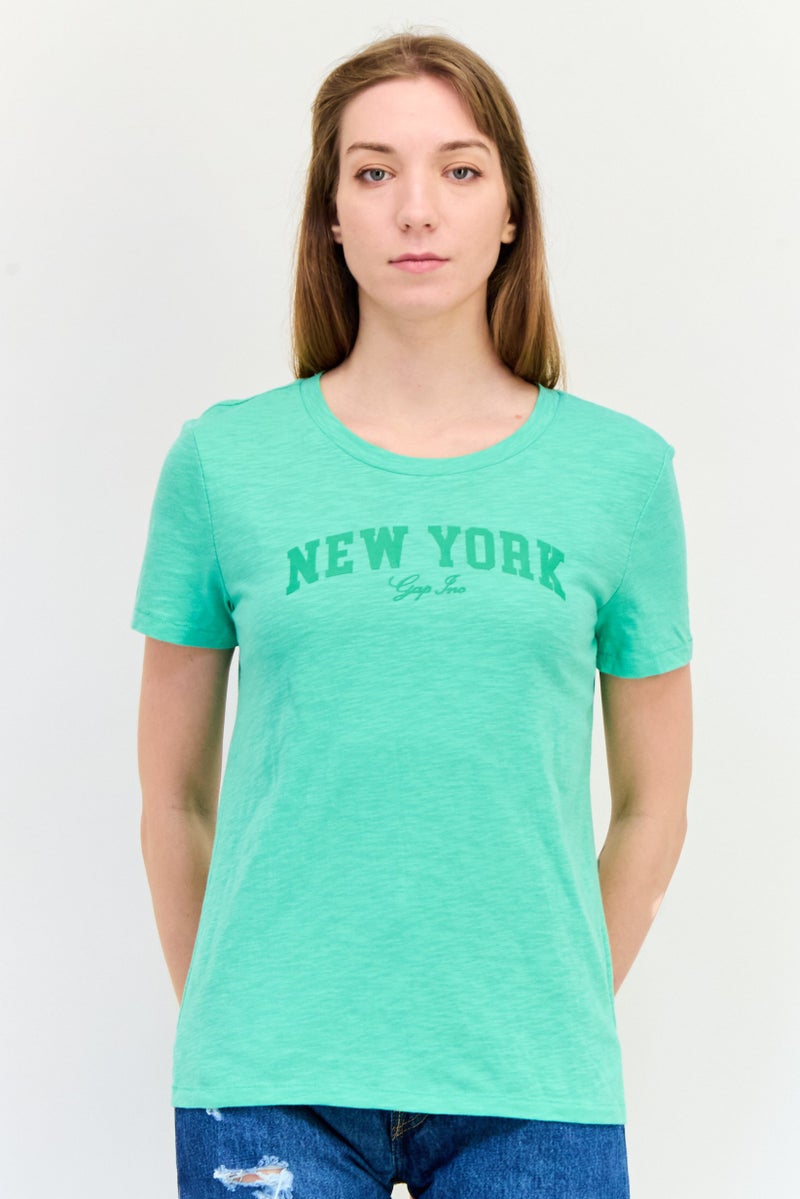 GAP Women Crew Neck Short Sleeve Brand Logo T-Shirt, Light Green - Image 1