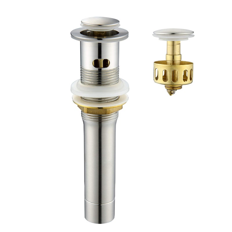 Ultimate Unicorn Pop up Sink Drain Stopper for Bathroom Vessel Vanity Sink Art Basin Brushed Nickel, Small Cap with Overflow, Metal Pop up Drain Strainer with Detachable Basket Stopper - Image 1