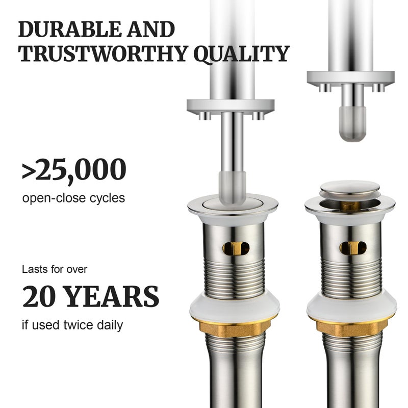 Ultimate Unicorn Pop up Sink Drain Stopper for Bathroom Vessel Vanity Sink Art Basin Brushed Nickel, Small Cap with Overflow, Metal Pop up Drain Strainer with Detachable Basket Stopper - Image 5