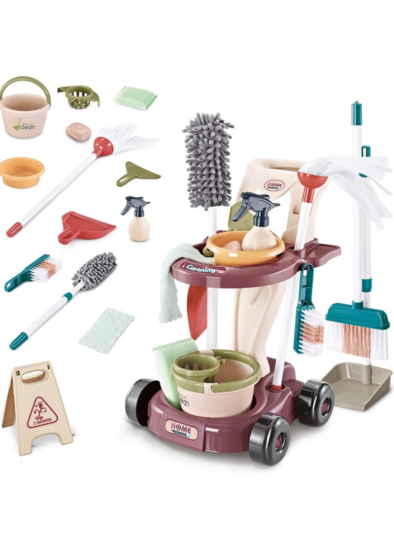 WALALLA Kids Cleaning Set for Toddlers, Detachable 20 Pcs Pretend Play Set, Educational Toddler Cleaning Carts - Image 1