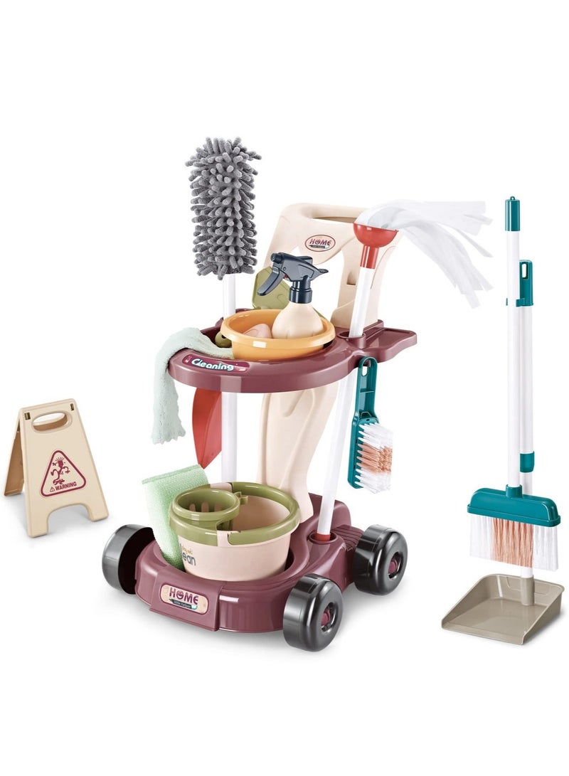 WALALLA Kids Cleaning Set for Toddlers, Detachable 20 Pcs Pretend Play Set, Educational Toddler Cleaning Carts - Image 3