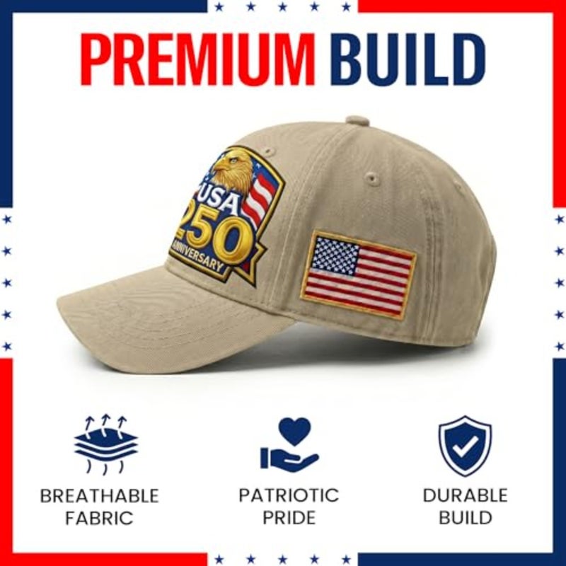 250th Anniversary USA Hat Gold Bald Eagle and Flag America 250 Anniversary Embroide Baseball Cap 4th of July Hats - Image 4