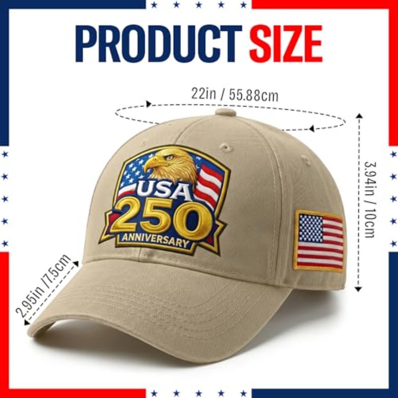 250th Anniversary USA Hat Gold Bald Eagle and Flag America 250 Anniversary Embroide Baseball Cap 4th of July Hats - Image 2