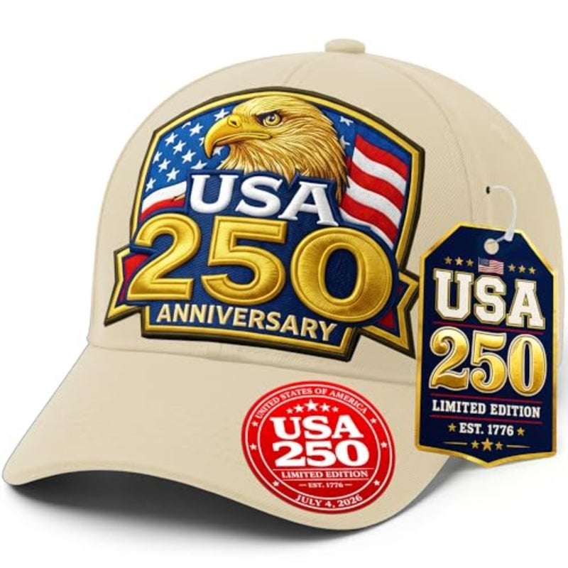 250th Anniversary USA Hat Gold Bald Eagle and Flag America 250 Anniversary Embroide Baseball Cap 4th of July Hats - Image 1