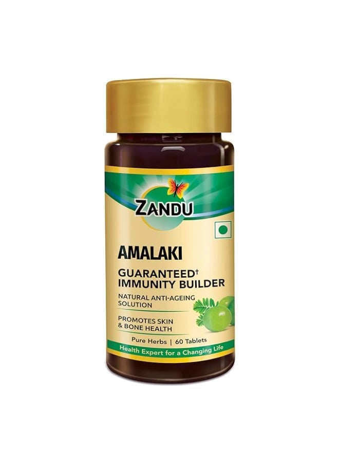 Zandu Amalaki Tablets with 100% Pure Amalaki Extract for Enhanced Immunity & Wellness | Rich in Vitamin C & Antioxidants | Promotes Skincare & Haircare | 100% Safe & Vegetarian | (60 Tabs) - Image 1