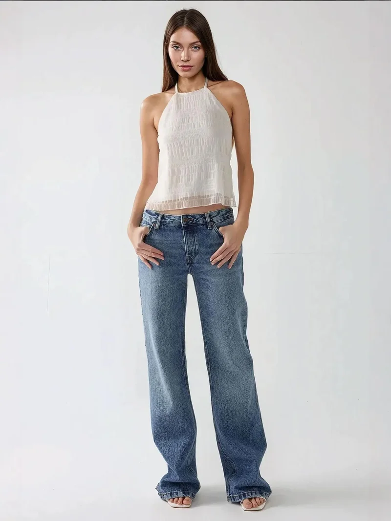 Hiccup White Textured Halter Neck Fitted Top for Women | Best Price UAE