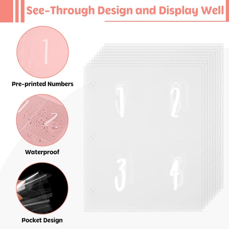 Pemocyny 100 Envelopes Money Saving Challenge Binder with Laminated Tracker, Money Saving Challenge Budget Binder with Cash Envelopes, Savings Challenge Book with Zipper to Save $5,050 (Pink) - Image 4