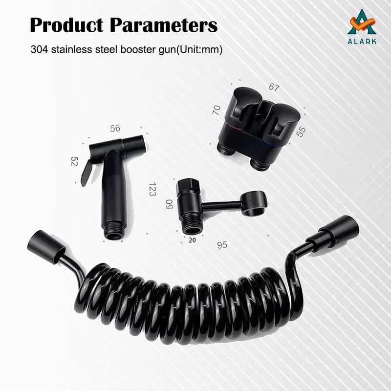 Alark Black Finish ABS Health Sanitary Faucet for Bathroom Spray Toilet Shower Faucet Stainless Steel Heavy Duty Health Faucet 1in2Out Dual Control Valve Jet Spray Kitchen Sprayer 265x215x8 CM - Image 4