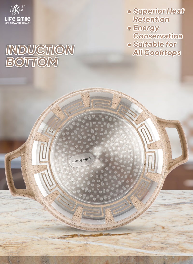 Life Smile وعاء ضحل غير لاصق من الجرانيت 40 سم مع غطاء زجاجي | قاعدة تحريض | طلاء جرانيت متعدد الطبقات | سعة 9.6 لتر - Image 2