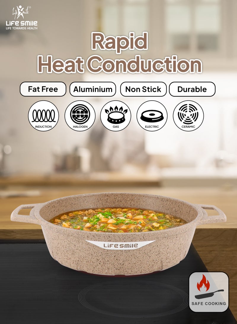 Life Smile وعاء ضحل غير لاصق من الجرانيت 40 سم مع غطاء زجاجي | قاعدة تحريض | طلاء جرانيت متعدد الطبقات | سعة 9.6 لتر - Image 5