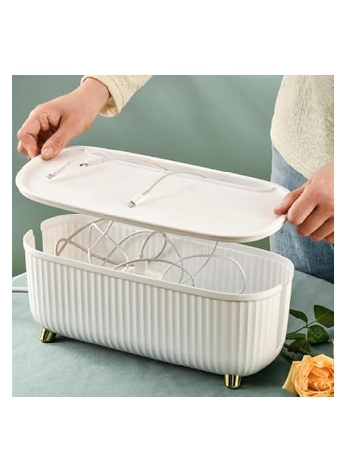 erorex Cable Management Box White Cord Hider Organizer Box with Lid Power Strips Hider Concealer Wire Management Hide for Desk TV Computer USB Hub System Home Office  - Image 1