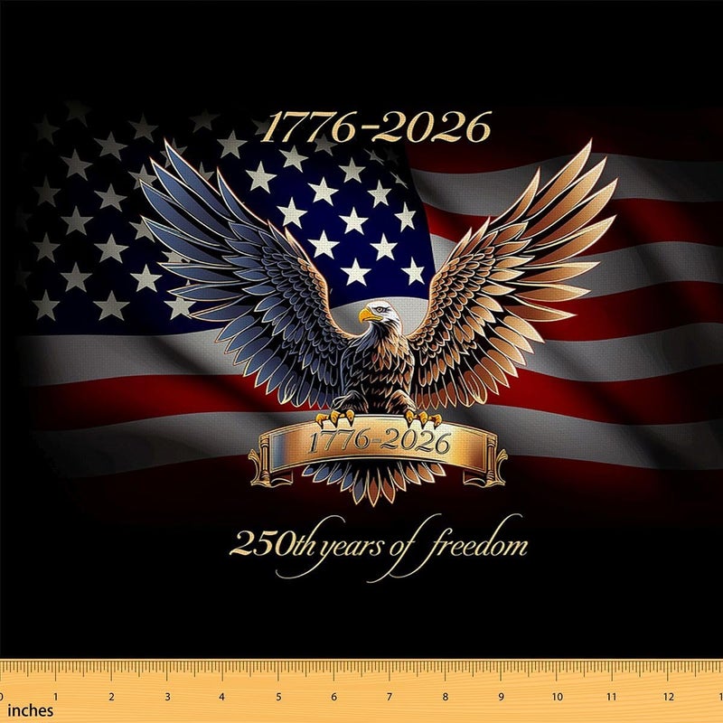 250 Anniversary USA Upholstery Fabric for Chairs United States 250th Anniversary Eagle Outdoor Fabric by The Yard 36"x63", USA Flag Vintage Gold Black Waterproof Fabric Patriotic for Men - Image 1
