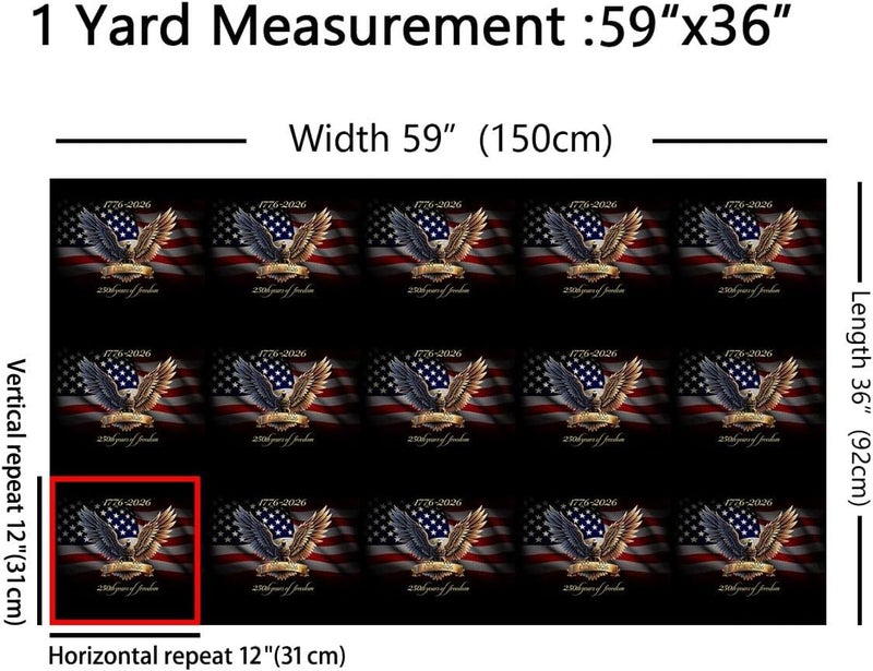 250 Anniversary USA Upholstery Fabric for Chairs United States 250th Anniversary Eagle Outdoor Fabric by The Yard 36"x63", USA Flag Vintage Gold Black Waterproof Fabric Patriotic for Men - Image 2