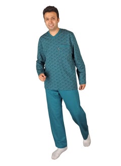 "Men Winter Pajama Set Long Sleeve & Long Pants -Dark Green