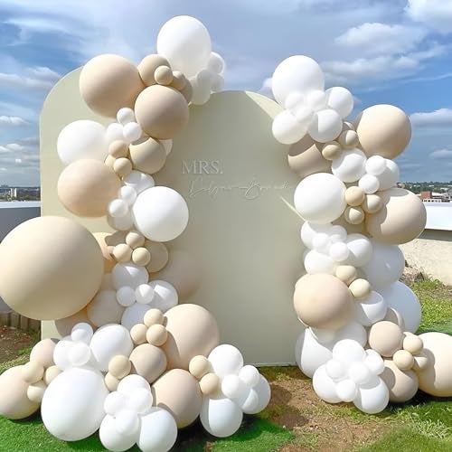 Eopelsm White Sand Balloon Garland Arch Kit 141PCS Neutral Sand White Latex Balloons for Boho Wedding Bridal Shower Birthday Baby Shower Party Decorations - Image 1