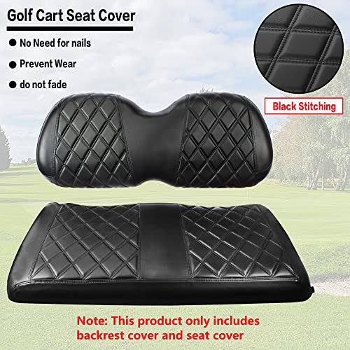 NOKINS P Diamond Seat Cover for Golf Cart Club Car Precedent Original Regular Cushion, No Stapler Required, Golf Cart Vinyl Replacement Front Seat Cover Black Stitching - Image 2