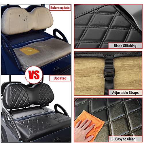 NOKINS P Diamond Seat Cover for Golf Cart Club Car Precedent Original Regular Cushion, No Stapler Required, Golf Cart Vinyl Replacement Front Seat Cover Black Stitching - Image 4