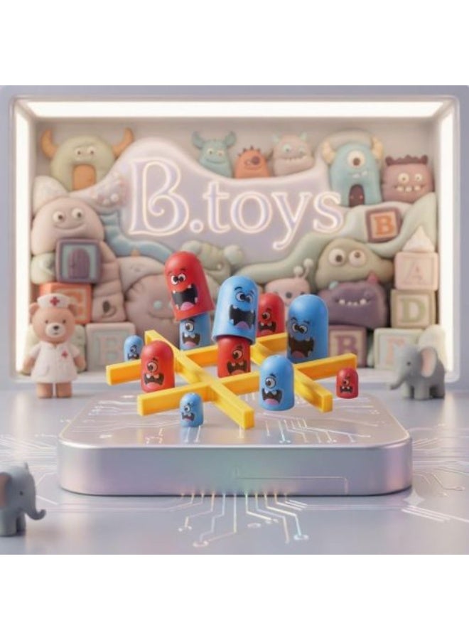 Monster-Themed Tic-Tac-Toe Strategy Board Game with Stacking Figures