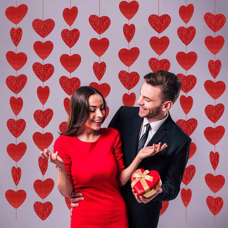 Partyprops 8 Packs Red Glitter Heart Garland- NO DIY - Heart Garland Decorations - Valentines Day Hanging String Banner - Valentines Day Decorations - Valentine's Day Party Decor Supplies - Image 4