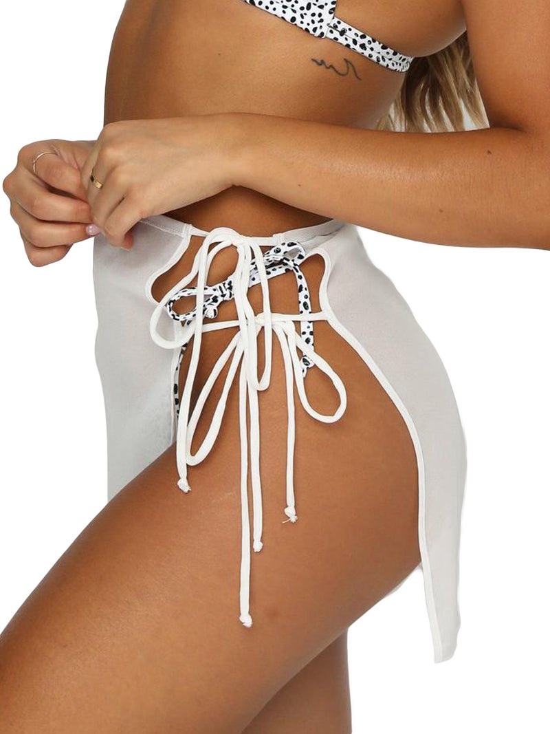 See Through Lace Up Sheer Skirts Swimsuit Cover-Ups Solid Color Women Beach Skirts Summer Female High Waist Mini Cover Ups - Image 3