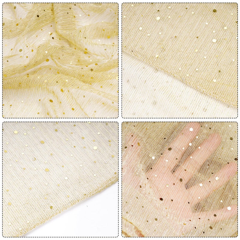 Nydotd Women Sequin Bandana Summer Silk Mesh Scarf Sheer Long Beach Glitters Shawl Wrap hijab for Evening Dresses (Gold) - Image 3