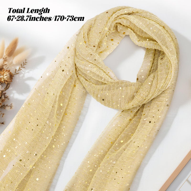 Nydotd Women Sequin Bandana Summer Silk Mesh Scarf Sheer Long Beach Glitters Shawl Wrap hijab for Evening Dresses (Gold) - Image 2