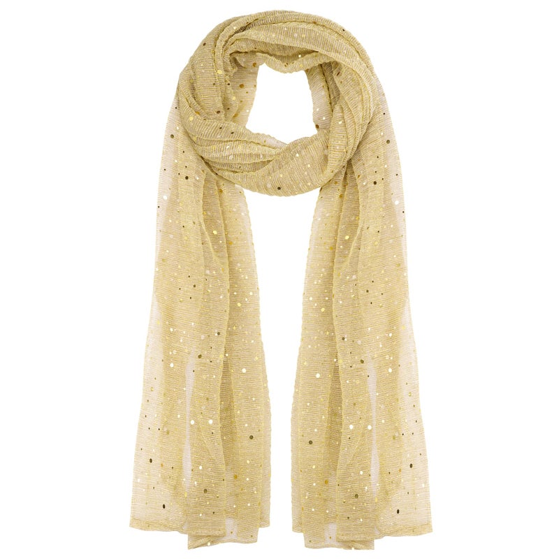 Nydotd Women Sequin Bandana Summer Silk Mesh Scarf Sheer Long Beach Glitters Shawl Wrap hijab for Evening Dresses (Gold) - Image 1