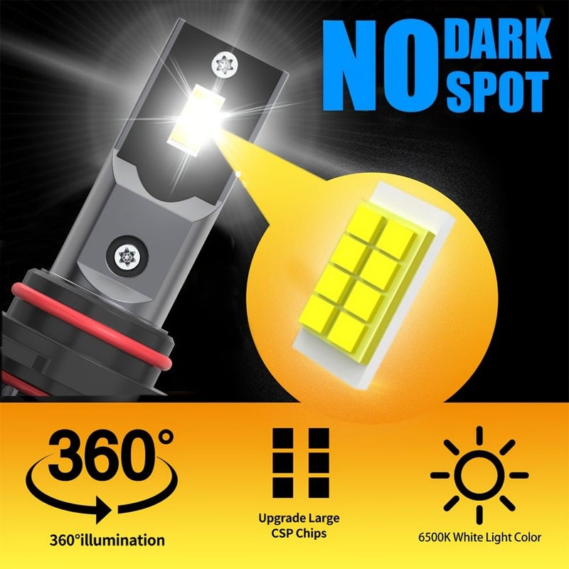 2 قطعة من لمبات LED عالية الجودة للكشافات الأمامية، طراز 9006 Hb3، لون أبيض 6500K، 28000 لومن، 12 فولت - Image 4