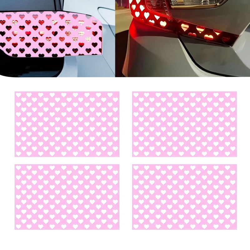 Hugwits 4 PCS Car Heart Pattern Taillight Stickers, Self-Adhesive Automotive Rear Lamp Decals, Cuttable Taillight Tint Film Sheet, Universal for Most Cars (Pink) - Image 1
