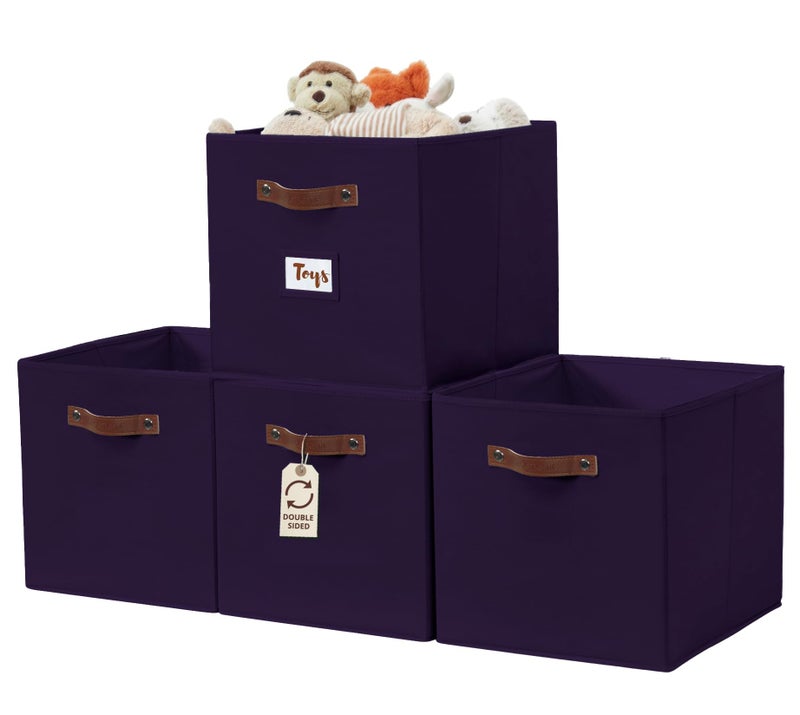 DECOMOMO Storage Baskets, 13x15x13 Storage Cube Bins with Labels for Organizing Shelves Kallax (Kallax / 4pcs, Deep Violet) - Image 1
