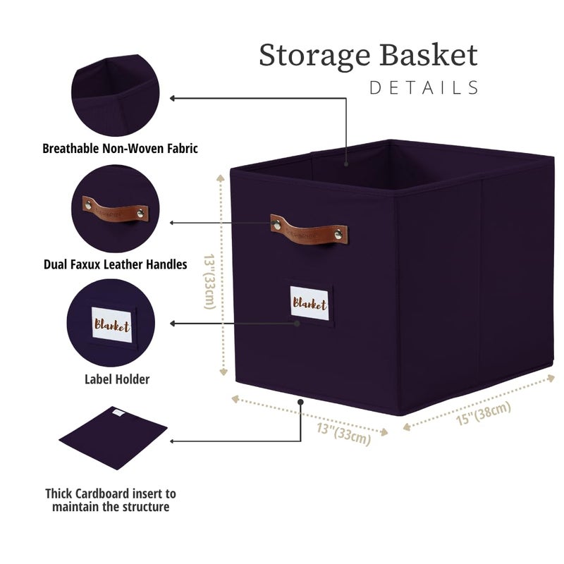 DECOMOMO Storage Baskets, 13x15x13 Storage Cube Bins with Labels for Organizing Shelves Kallax (Kallax / 4pcs, Deep Violet) - Image 3