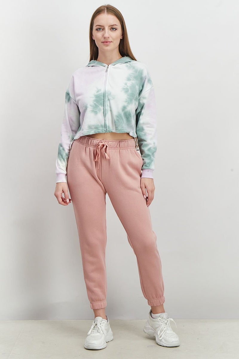 XOXO Women Sportswear Fit Long Sleeve Tie Dye Hooded Jacket, Green Combo - Image 4