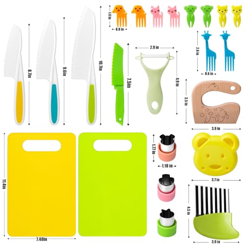 Reaeon 23 PCS Kids Cooking Sets Kitchen Tools for Toddlers Real Cooking Kids Kitchen Knife Set with Cutting Board Kid Safe Knives Peeler Sandwich Cutters Crinkle Cutter for Girls Boys - Image 5