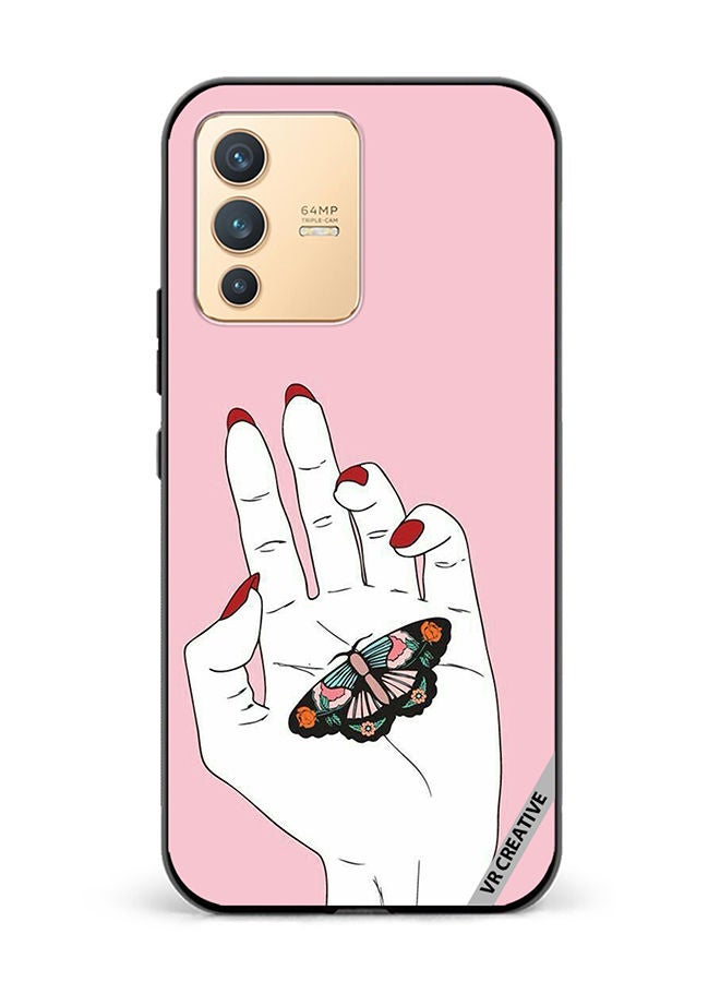 VR CREATIVE Protective Case Cover For Vivo V23 5G Butterfly Siting In Hand Design Multicolour - Image 1
